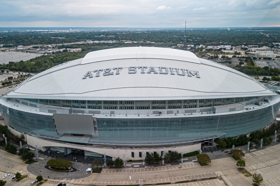 AT and T stadium in the city of Arlington - home of the Dallas Cowboys - aerial view - DALLAS, TEXAS - OCTOBER 30, 2022