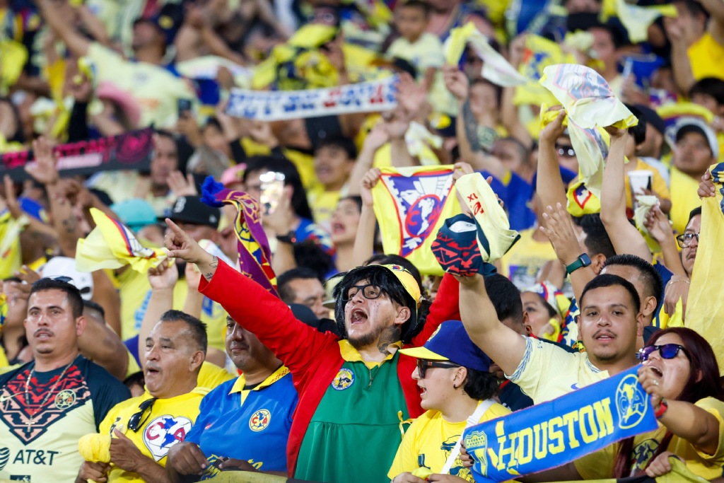 Soccer fans are seen during the Clásico de México soccer game between Club America and Chivas de Guadalajara at Rose Bowl stadium in Pasadena on Sunday Oct. 15, 2023.